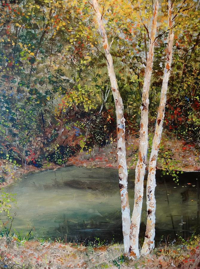 River Birch Painting by Alan Lakin
