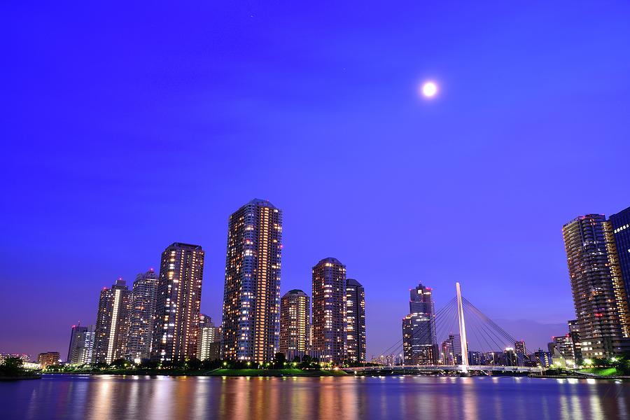 River City With Moonblue Photograph by Takuya Igarashi