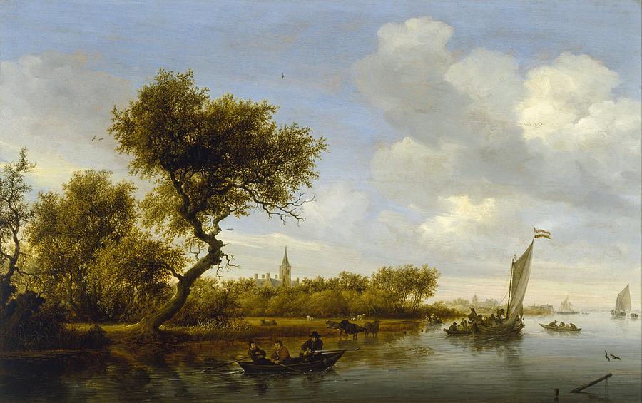 Houston Painting - River Landscape with a Church in the Distance by Salomon van Ruysdael