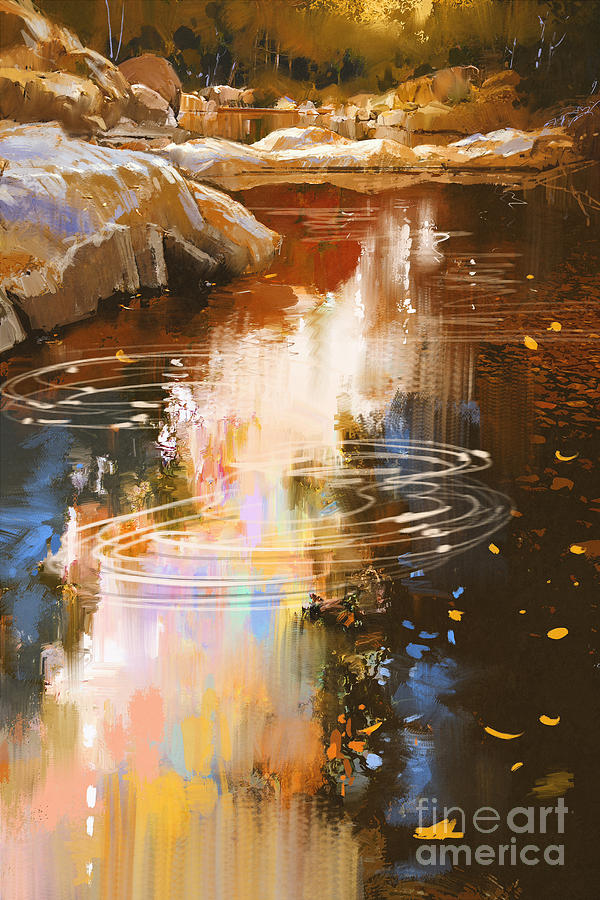 Forest Digital Art - River Lines With Stones In Autumn by Tithi Luadthong Forest Digital Art - River Lines With Stones In Autumn by Tithi Luadthong