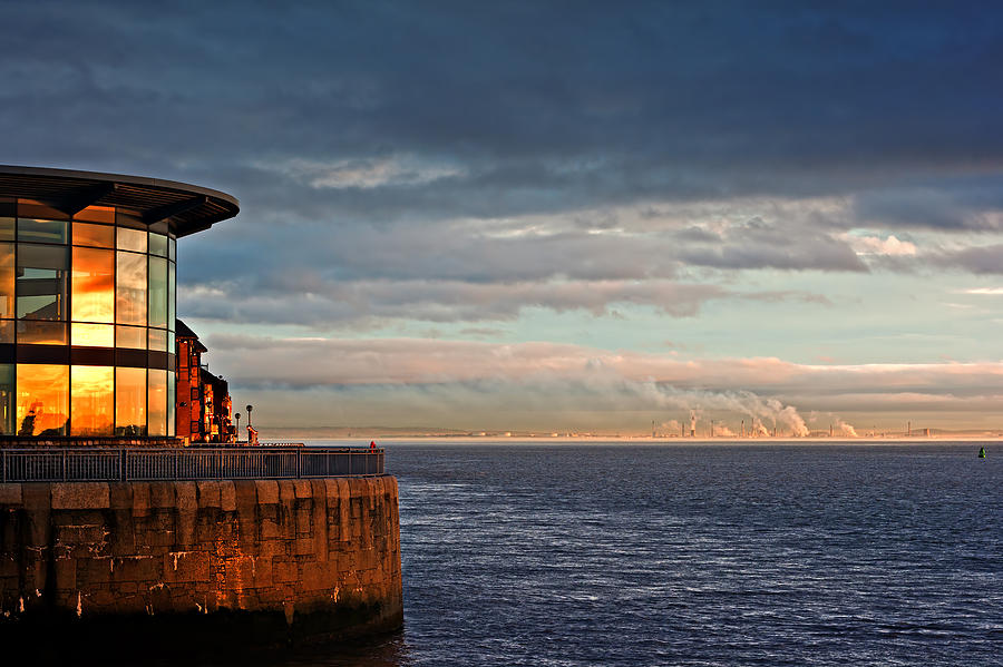 Lamp Photograph - River Mersey Liverpool at sunset by Ken Biggs