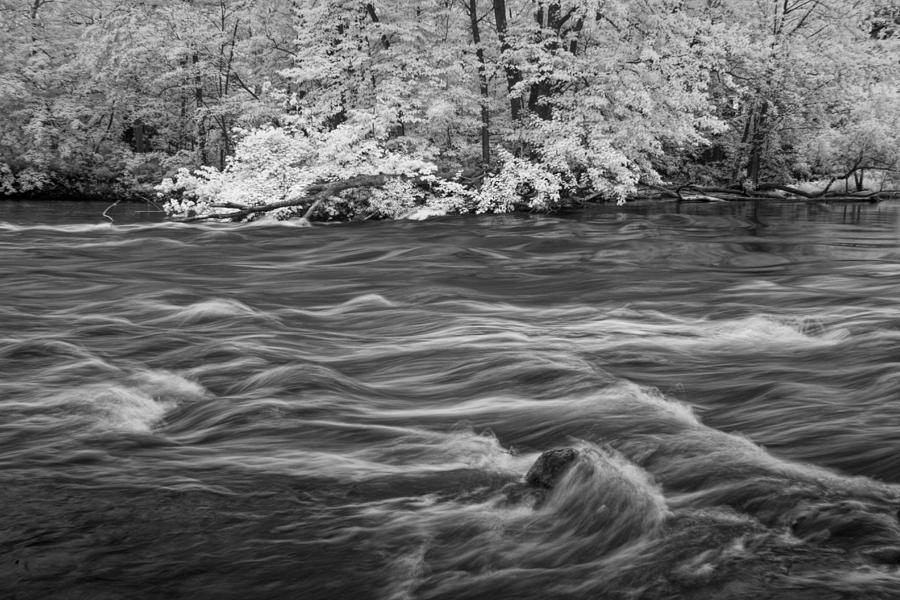 River Rapids in Infrared Black and White on the Thornapple River Photograph by Randall Nyhof