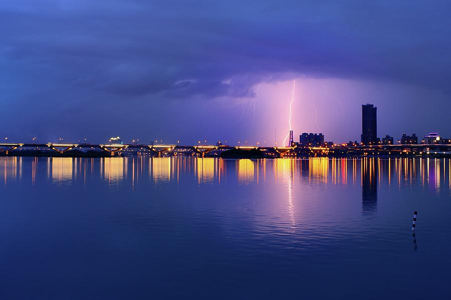 River Reflection Of Lightning Photograph by Joyoyo Chen