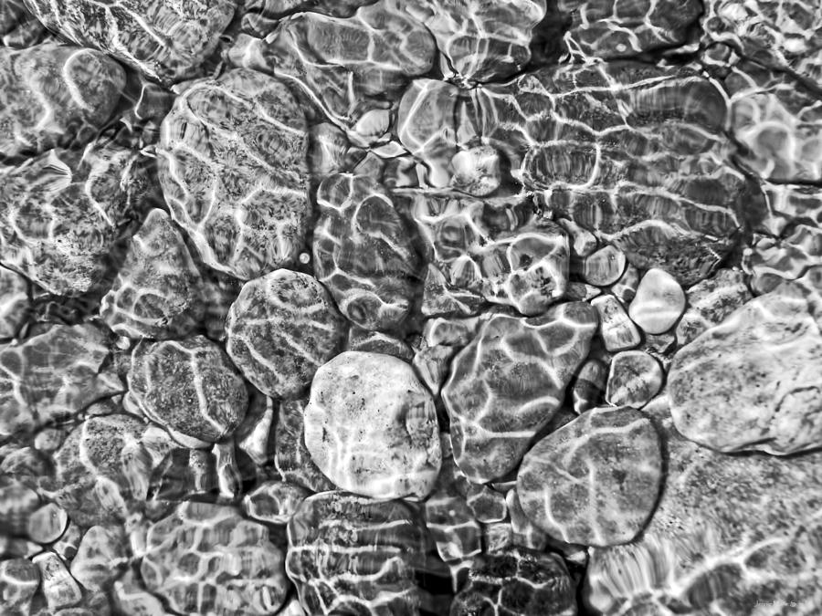 Nature Photograph - River Rocks in Stream Bed Monochrome by Jennie Marie Schell