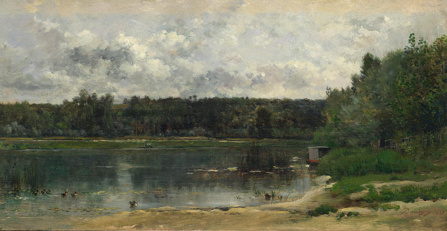 River Scene with Ducks Painting by Charles-Francois Daubigny