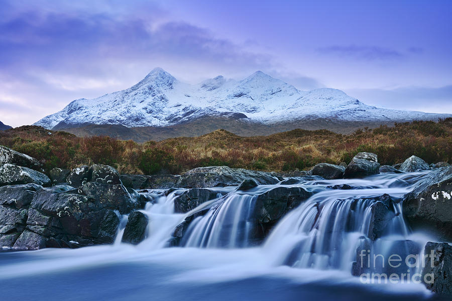 Mountain Photograph - Waterfall and The Cuillins by Rod McLean