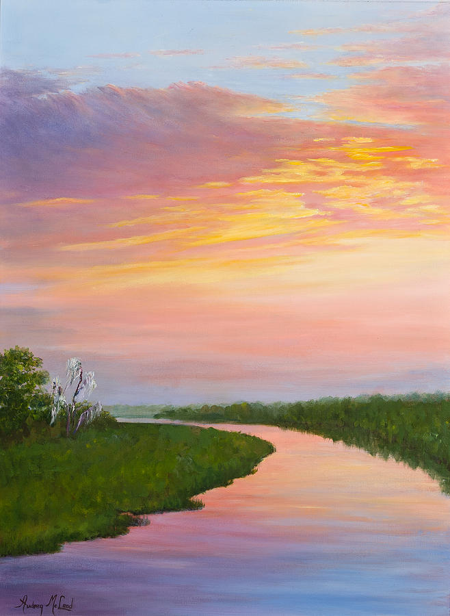 River Sunset Painting by Audrey McLeod