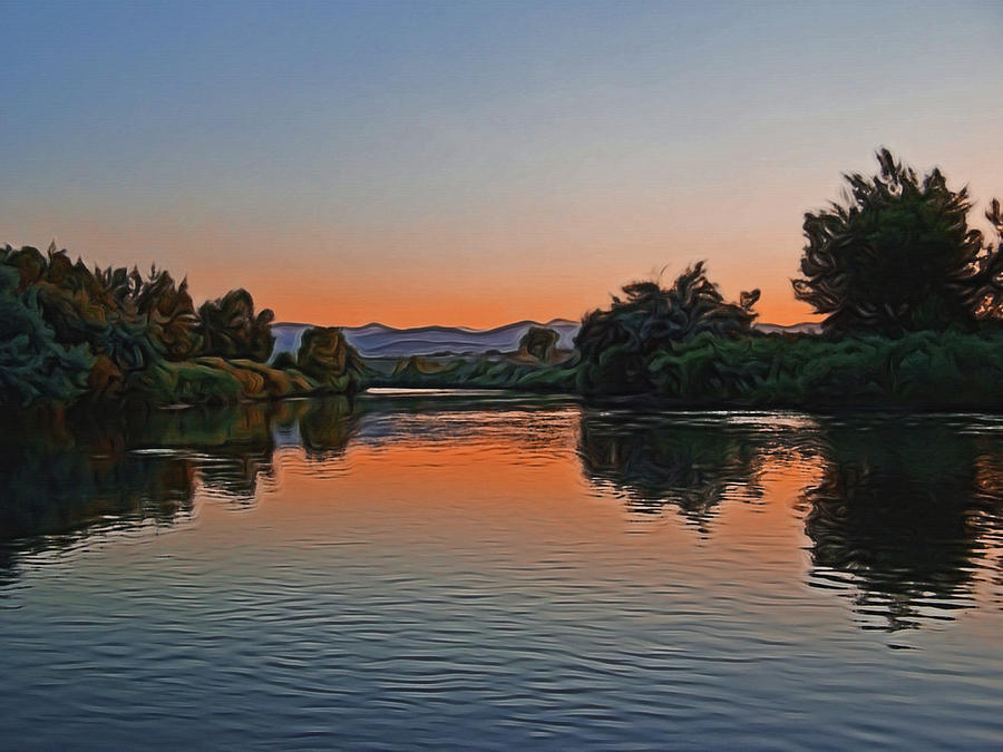 River Sunset Digital Art Digital Art by Ernest Echols