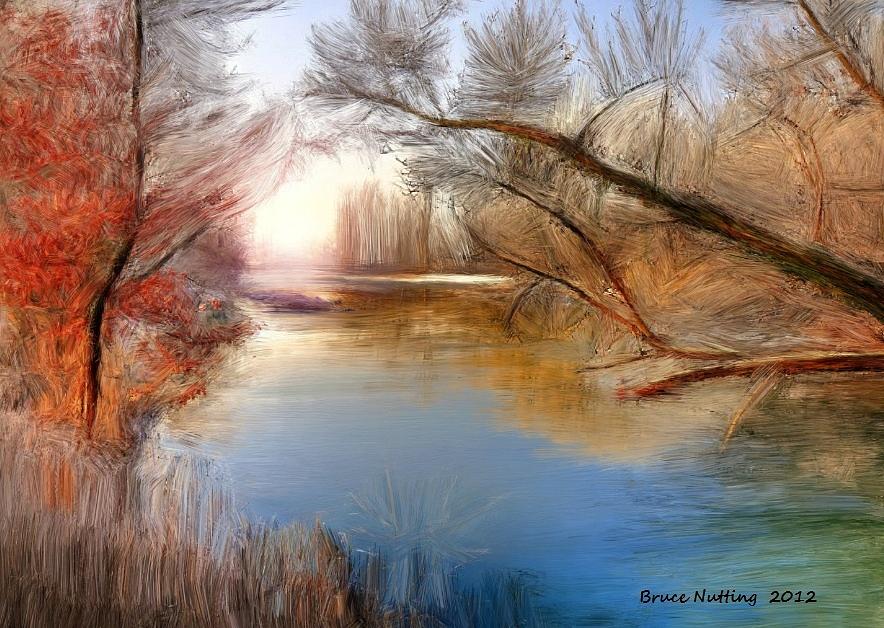 River through the Trees Painting by Bruce Nutting