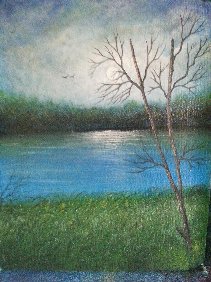 Landscape Painting - River View by Akhtarhusen Malek