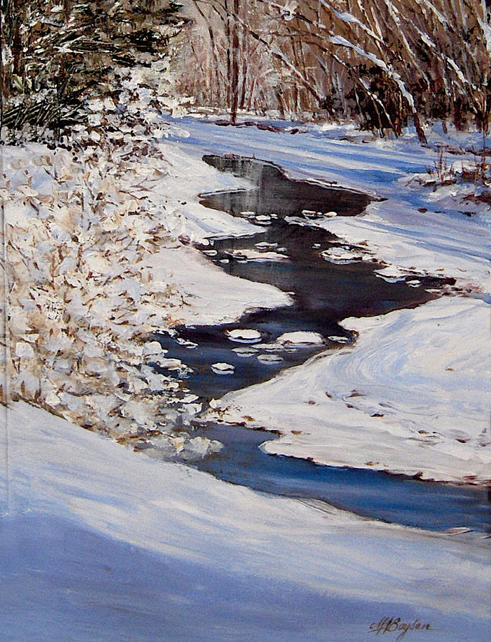 Winter Scenes Painting - Riverbend by Maryann Boysen