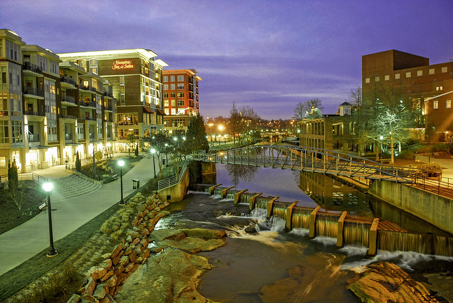 RiverPlace in Downtown Greenville SC at Twilight Photograph by Willie Harper
