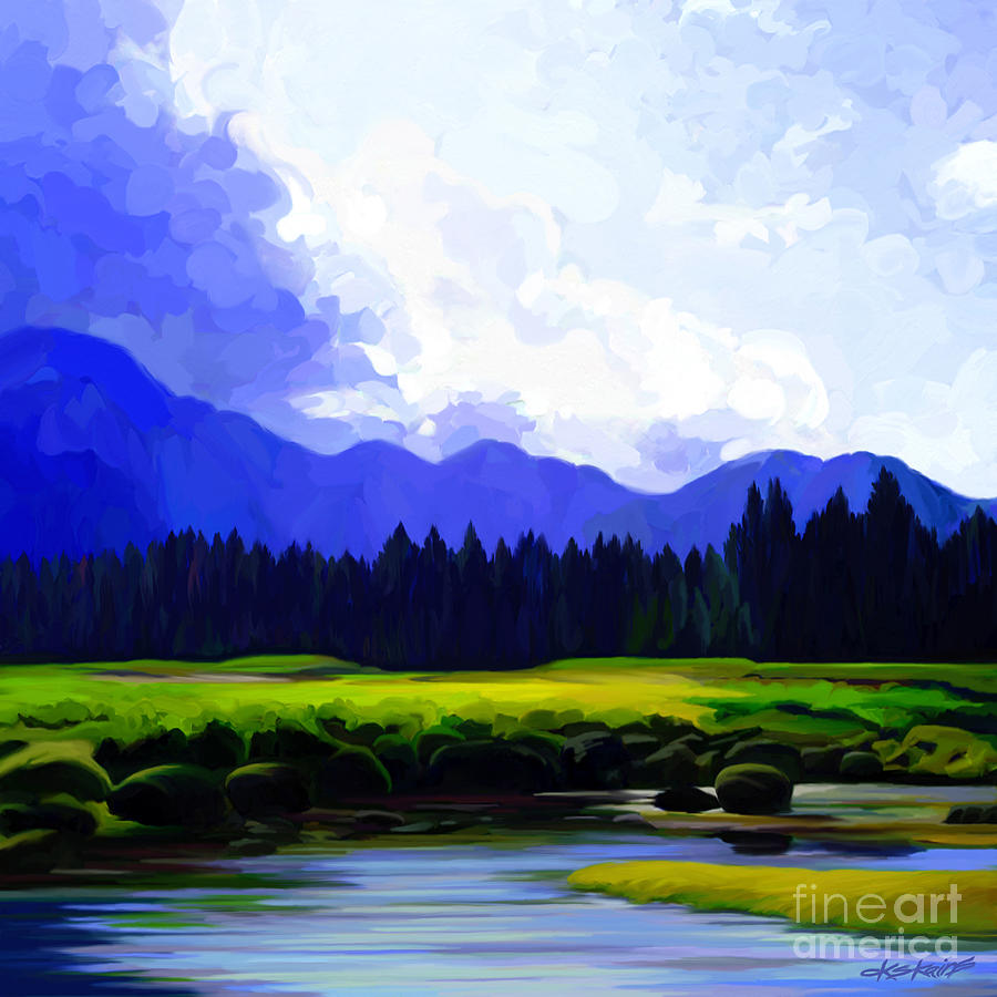 Mountain Painting - Rivers Edge by Dorinda K Skains
