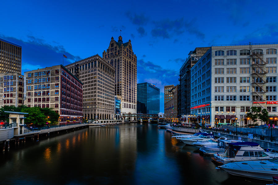 Milwaukee Photograph - Riverside Blue Hour by Randy Scherkenbach