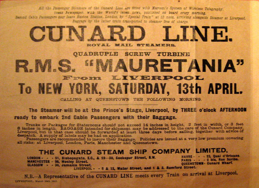 Cunard Line Photograph - RMS Mauretania 1912 by Leena Pekkalainen