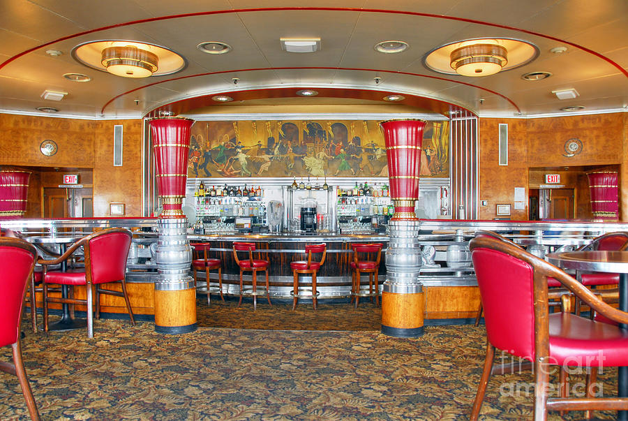 RMS Queen Photograph Art by David Beach America Zanzinger and Mary Bar CA - Long Fine Deco Lounge