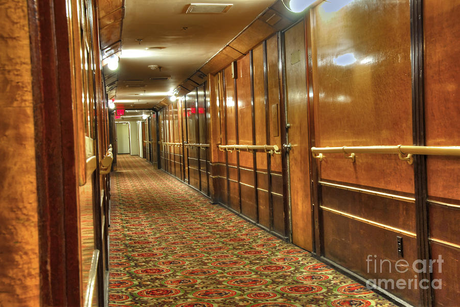 RMS Queen Mary passenger hallway passageway  Photograph by David Zanzinger