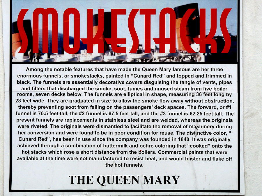 RMS Queen Mary Smokestacks Sign Photograph by Jeff Lowe