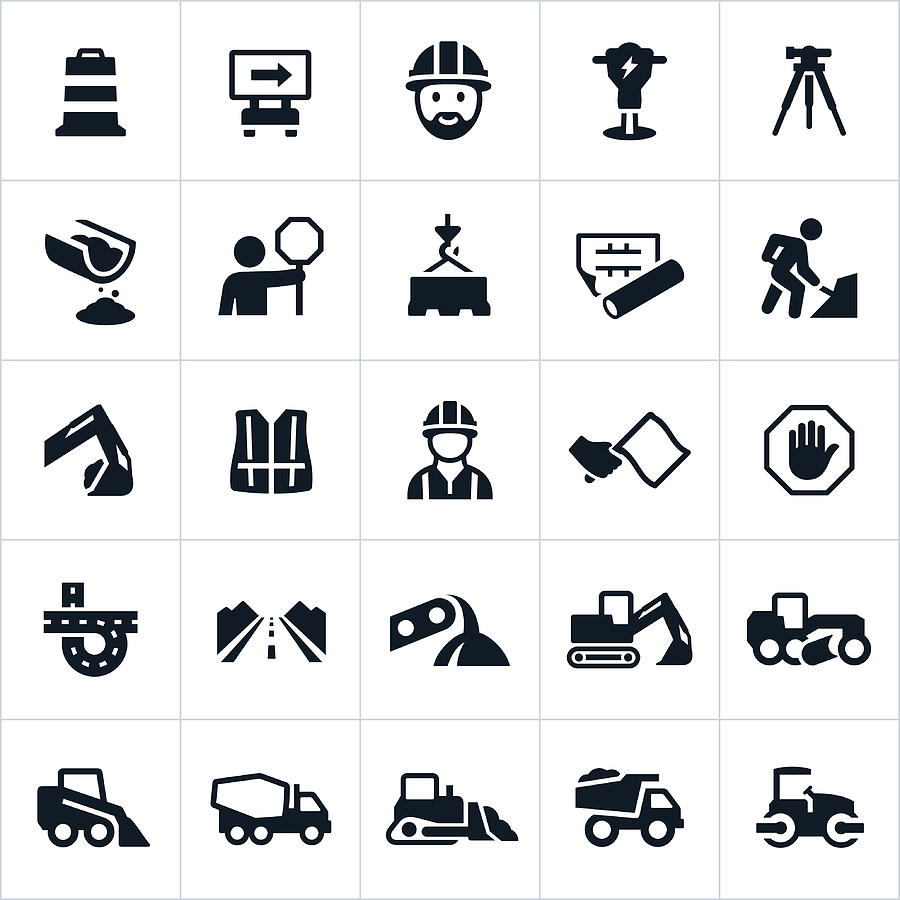 Road Construction Icons Drawing by Appleuzr