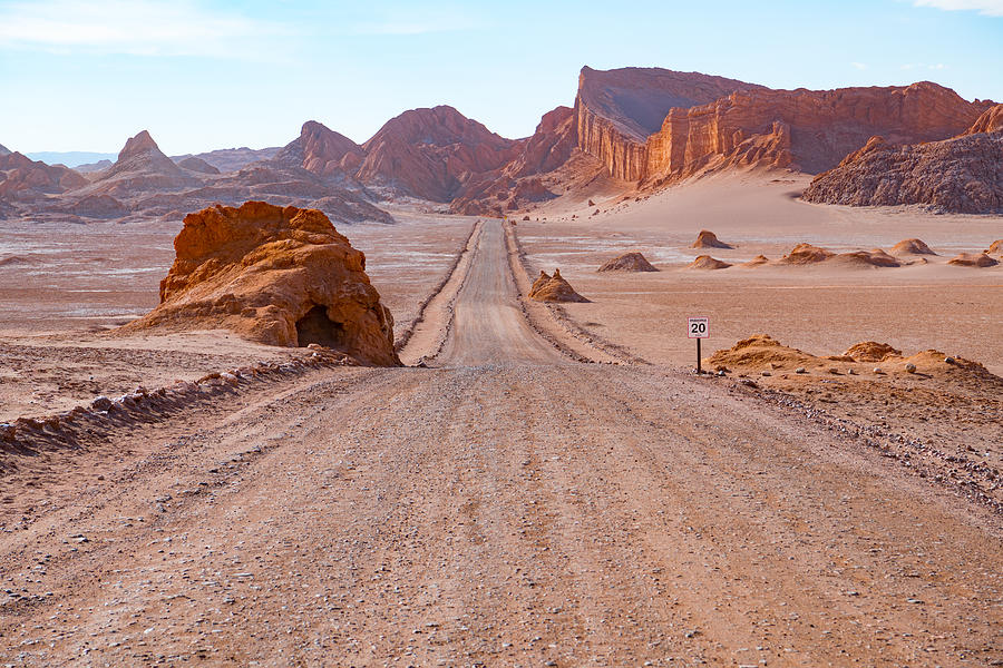 Road in Atacama desert - Moon valley mountains Photograph by Olaser