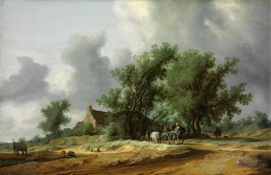 Landscape Painting - Road in the Dunes with a Passanger Coach by Salomon van Ruysdael