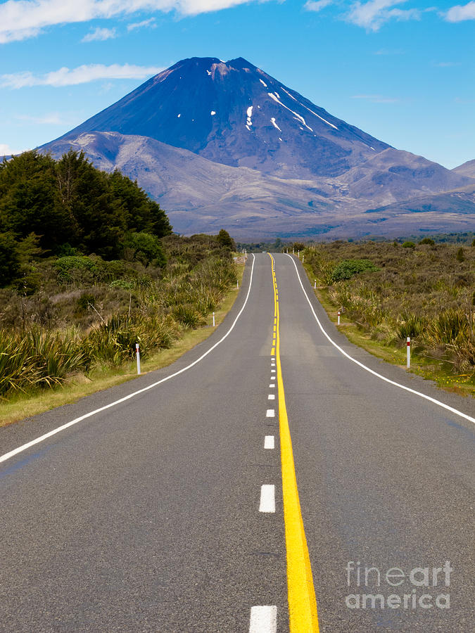 Tongariro National Park Photograph - Road leading to active volcanoe Mt Ngauruhoe in NZ by Stephan Pietzko
