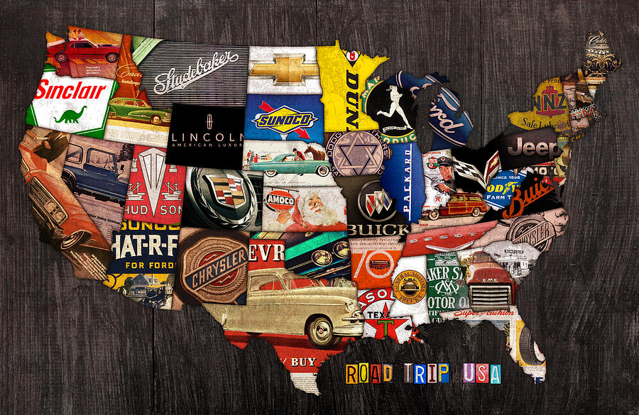 Car Mixed Media - Road Trip Usa American Love Affair with Cars and the Open Road by Design Turnpike