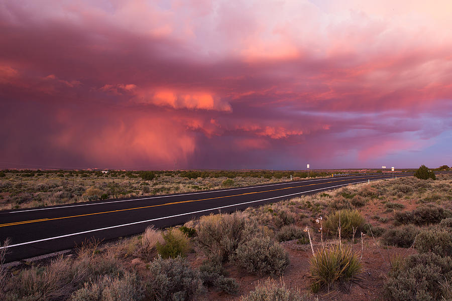 Road With Sunset Storm Clouds In Arizona Photograph by By Yuri Kriventsov