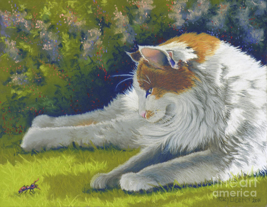 Cat Pastel - Roadblock - Cat and Bug by Tracy L Teeter 