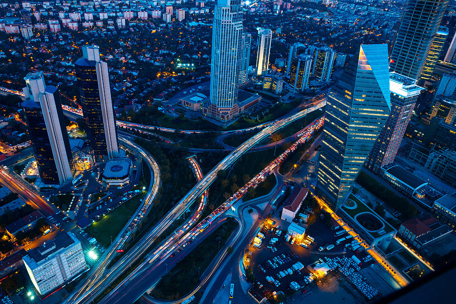 Roads and skyscrapers of Istanbul at night Photograph by Kertlis