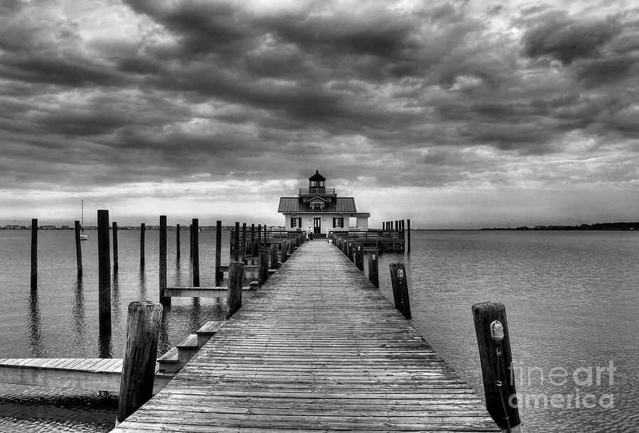 Roanoke Marshes Light 2 BW Photograph by Mel Steinhauer