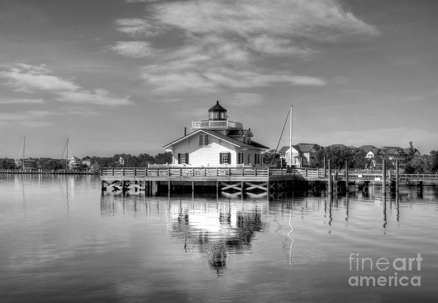 Roanoke Marshes Light 3 BW Photograph by Mel Steinhauer