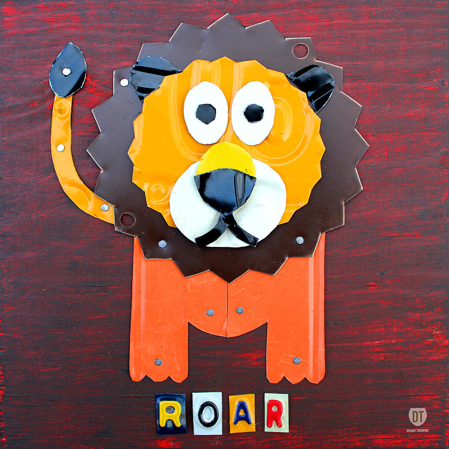 Vintage Mixed Media - Roar the Lion License Plate Art by Design Turnpike