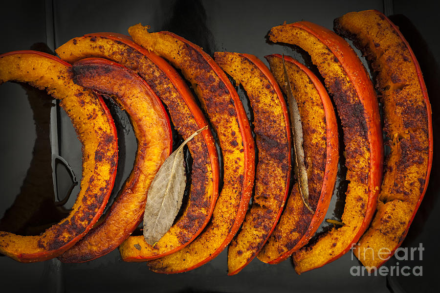 Pumpkin Photograph - Roasted pumpkin slices by Elena Elisseeva