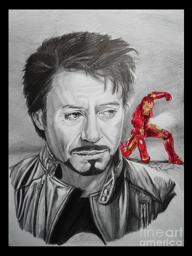 Iron Man Drawing - Robert Downey Jr. as Tony Stark Iron Man by Iracema Marianne Muller