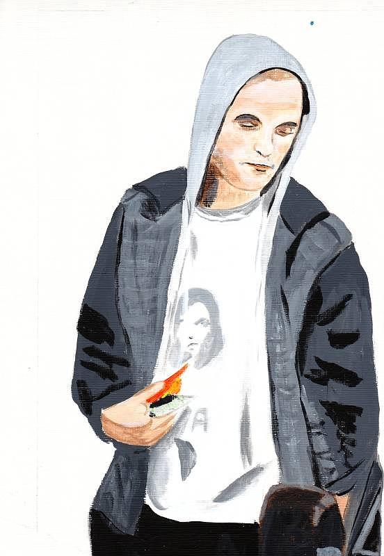 Robert Pattinson Hooded Painting by Audrey Pollitt