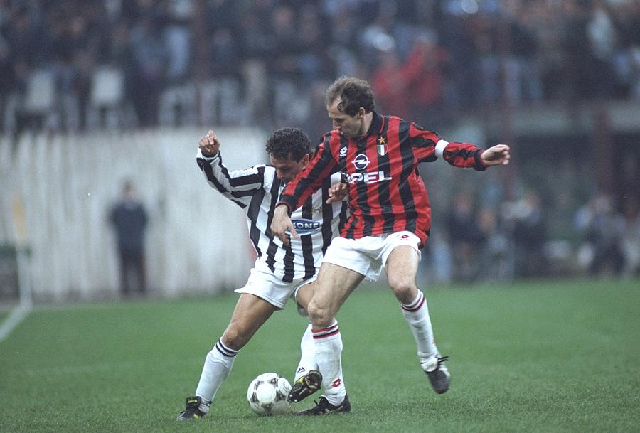 Roberto Baggio of Juventus and Franco Baresi of AC Milan Photograph by Getty Images