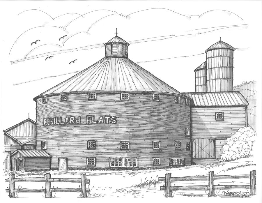 Robillard Flats Round Barn Drawing by Richard Wambach
