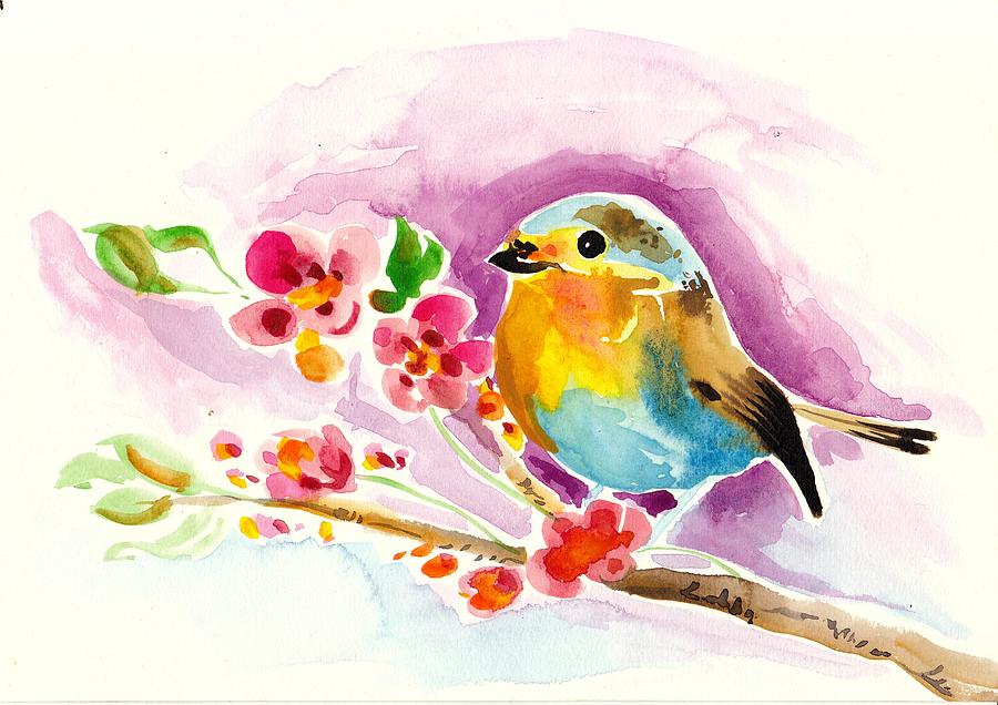 Robin in Flowers Painting by Tiberiu Soos