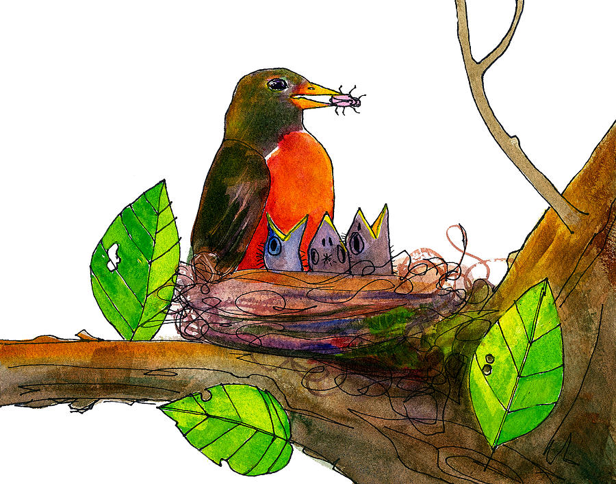 Robin Painting - Robin Love Bug by Blenda Studio