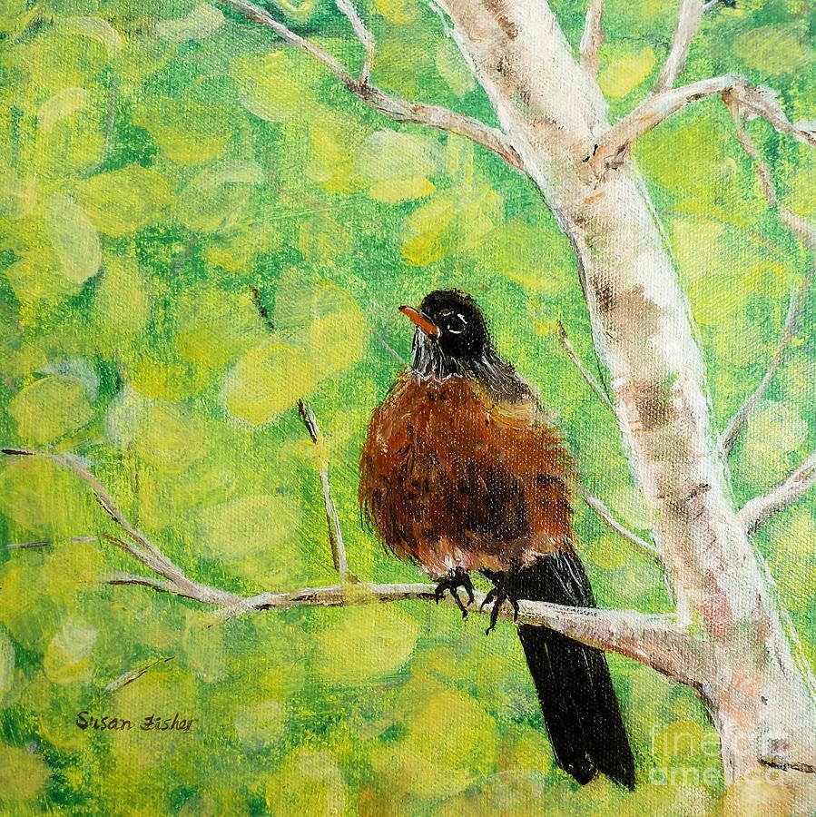 Robin on Aspen Painting by Susan Fisher