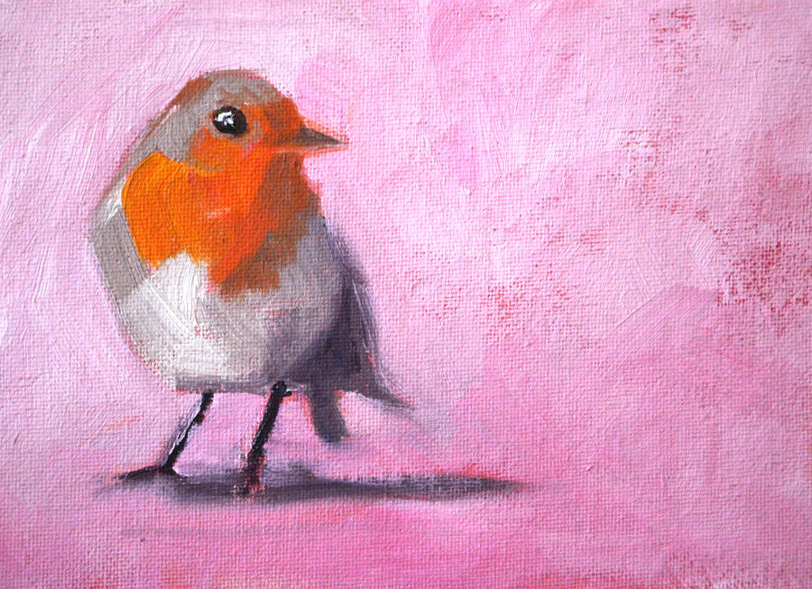 Robin Painting - Robin on Pink by Nancy Merkle