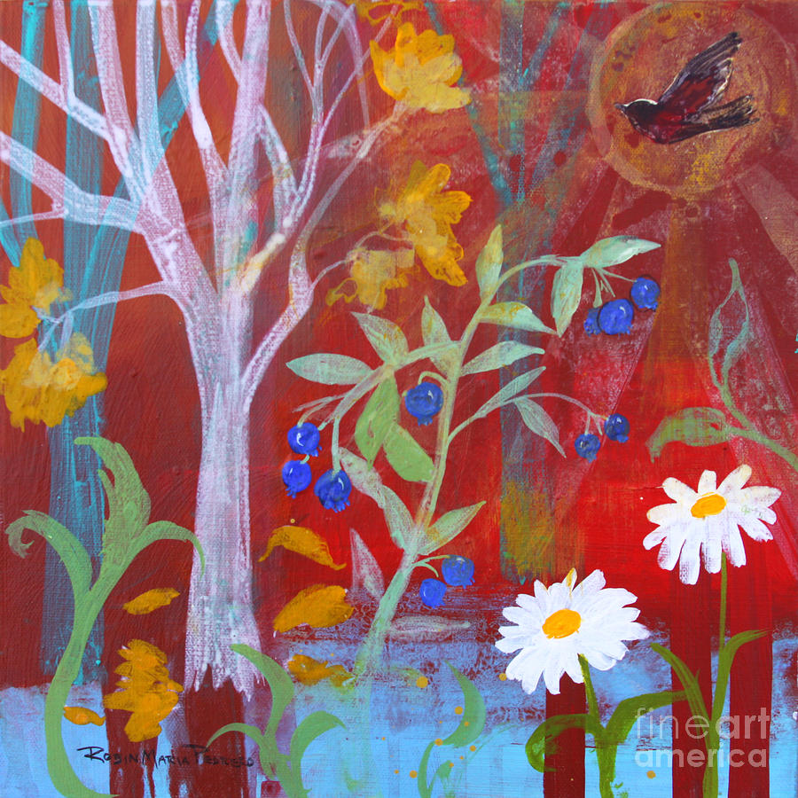 Robins Blueberry Daisy Sunshiny Day Painting by Robin Pedrero
