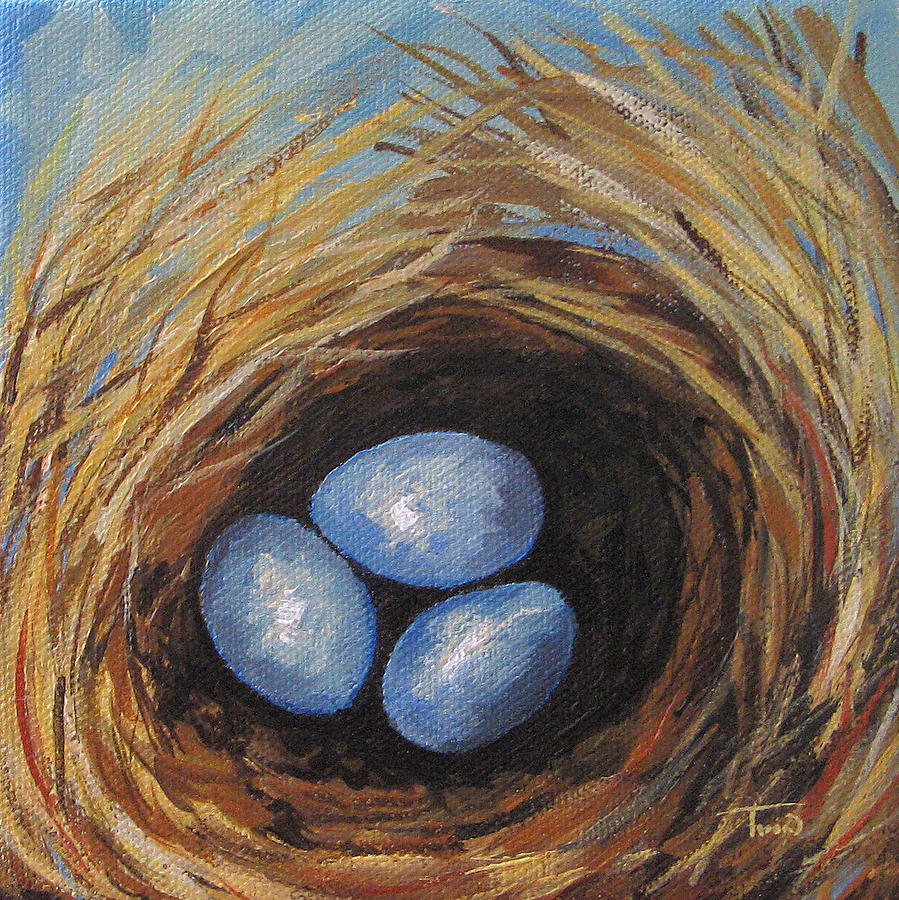 Robins Three Eggs V Painting by Torrie Smiley