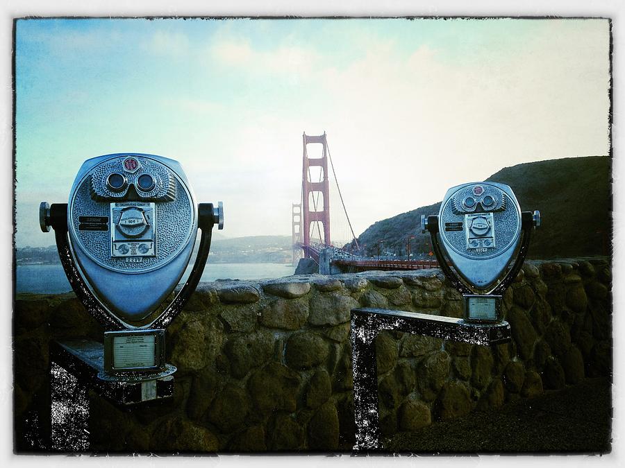 Golden Gate Bridge Photograph - Robot Aliens watching Golden Gate Bridge by Eugene Evon