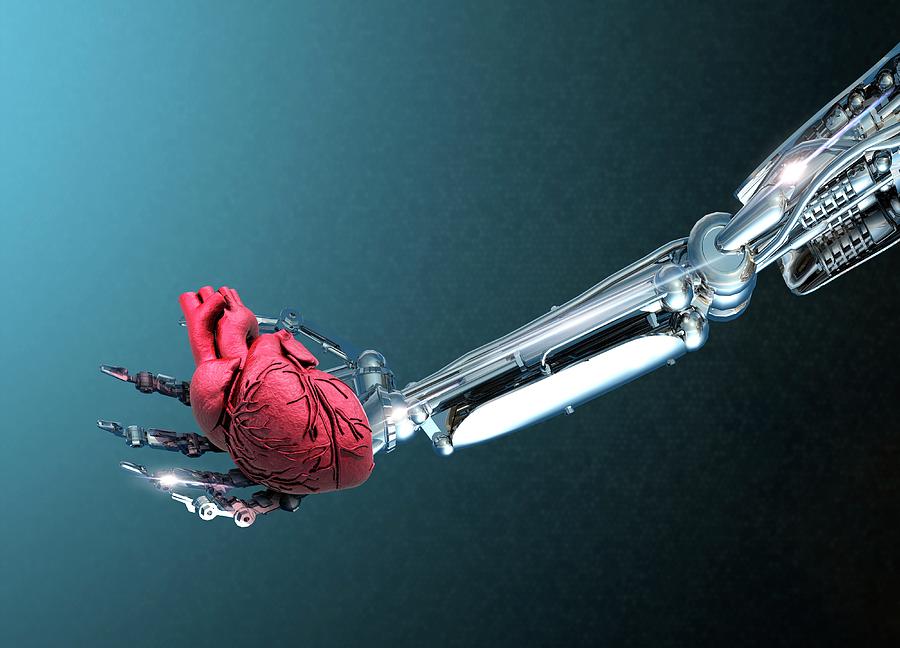 Illustration Photograph - Robotic Hand Holding Heart by Victor Habbick Visions/science Photo Library