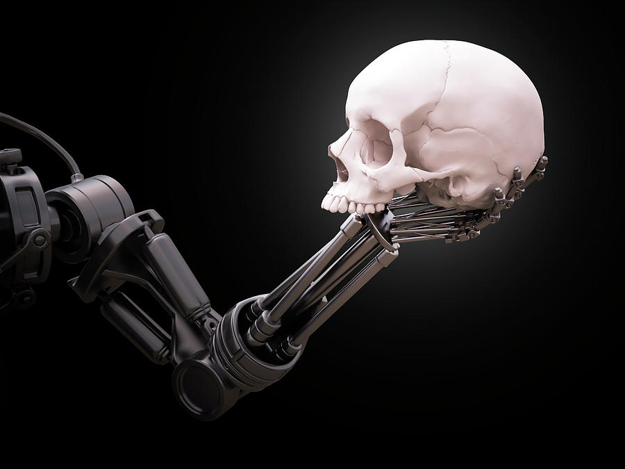 begå slack junk Robotic Hand Holding Skull by Andrzej Wojcicki