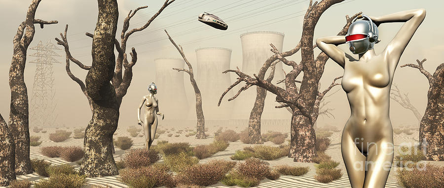 Fantasy Digital Art - Robots Walking About A Landscape by Mark Stevenson