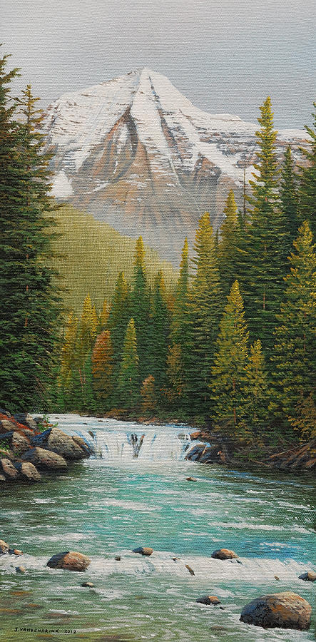 Robson River Falls Painting by Jake Vandenbrink