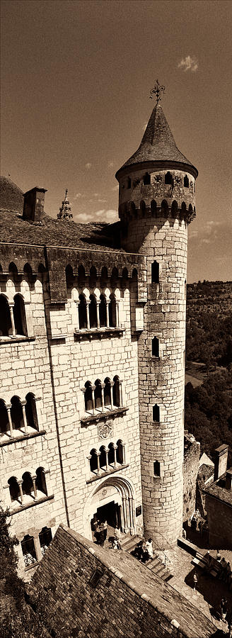 Rocamadour Stone Tower Vertical Panorama Sepia Photograph by Weston Westmoreland